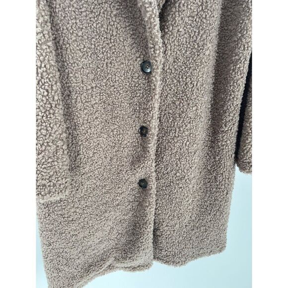 Lush Womens Mocha Brown Jacket Faux Shearling L Soft 100% Polyester Long Sleeve - Picture 2 of 5